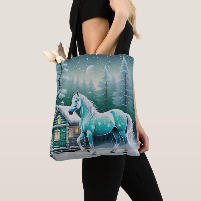 Magical horse in enchanted forest tote bag (Close Up)