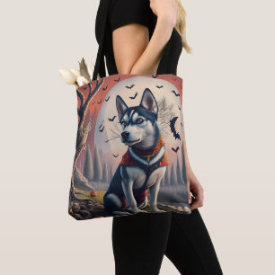 Magical Husky Dog Spooky Halloween Tote Bag