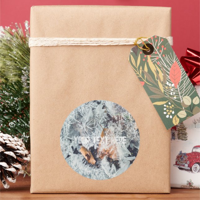 Magical ice crystals pattern with fallen leaves classic round sticker (Holiday)