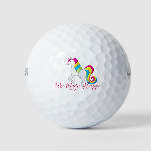 Magical Illustrated Cute Girl Rainbow Unicorn Golf Balls (Front)
