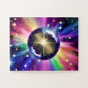 Magical Indigo Bursting from Sphere in Universe Jigsaw Puzzle
