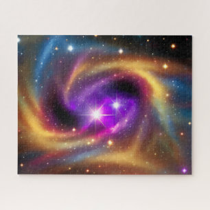 Magical Indigo Cosmic Rainbow Hues in Gold Cosmos Jigsaw Puzzle