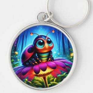 Magical insect in a luminous nighttime forest key ring