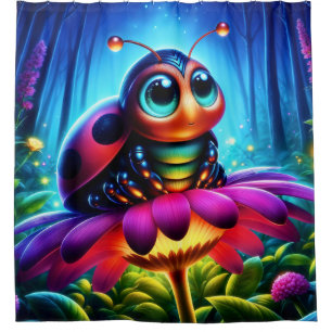 Magical insect in a luminous nighttime forest shower curtain