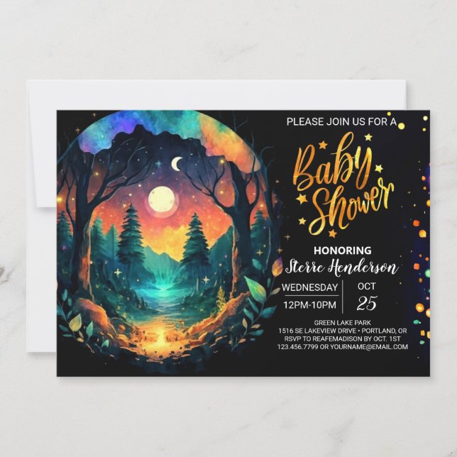 Magical Into the Woods Timberland Baby Shower Invitation (Front)