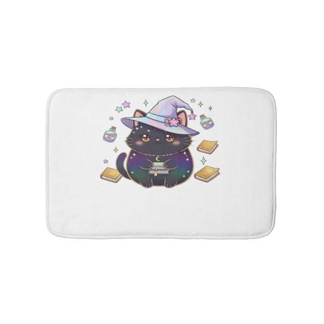Magical Introvert Cat  Pastel Witch Hat Halloween  Bath Mat (Front)
