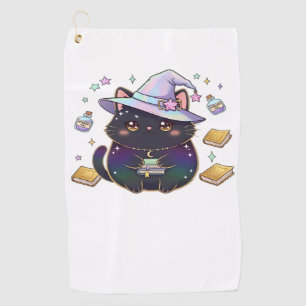 Magical Introvert Cat Pastel Witch Hat Halloween Golf Towel