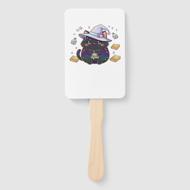 Magical Introvert Cat  Pastel Witch Hat Halloween  Hand Fan (Front)