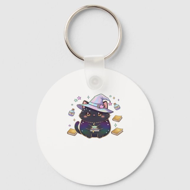 Magical Introvert Cat  Pastel Witch Hat Halloween  Key Ring (Front)