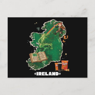 Magical Ireland Map Leprechaun Rainbow Postcard