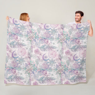 Magical Iridescent Glitter Feathers Dreamcatcher Fleece Blanket