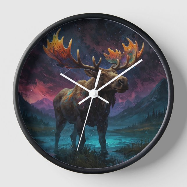 Magical Jasper Moose and Rocky Mountains Clock (Front)