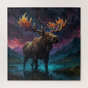 Magical Jasper Moose and Rocky Mountains Jigsaw Puzzle
