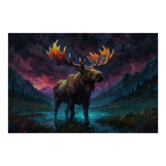 Magical Jasper Moose and Rocky Mountains Poster (Front)