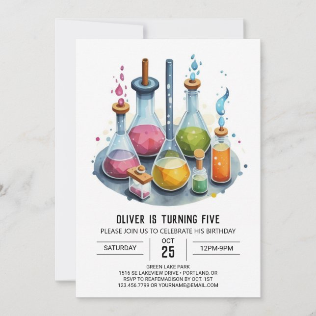 Magical Lab Chemistry Scientist Birthday Invitation (Front)