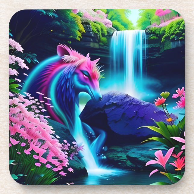 Magical Landscape Waterfall and Flowers Two Coaster (Front)