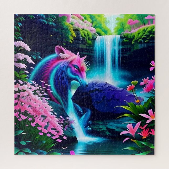 Magical Landscape Waterfall and Flowers Two Jigsaw Puzzle (Vertical)