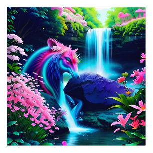 Magical Landscape Waterfall and Flowers Two Photo Print