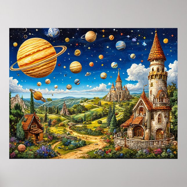 Magical Landscape With Castles and Outer Space Poster (Front)
