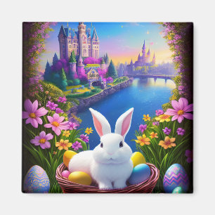 Magical landscape with rabbit and magical castles  magnet