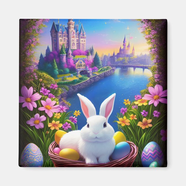 Magical landscape with rabbit and magical castles  magnet (Front)