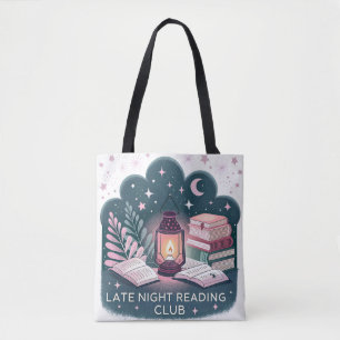 Magical Late Night Reading Club Lantern and Books Tote Bag