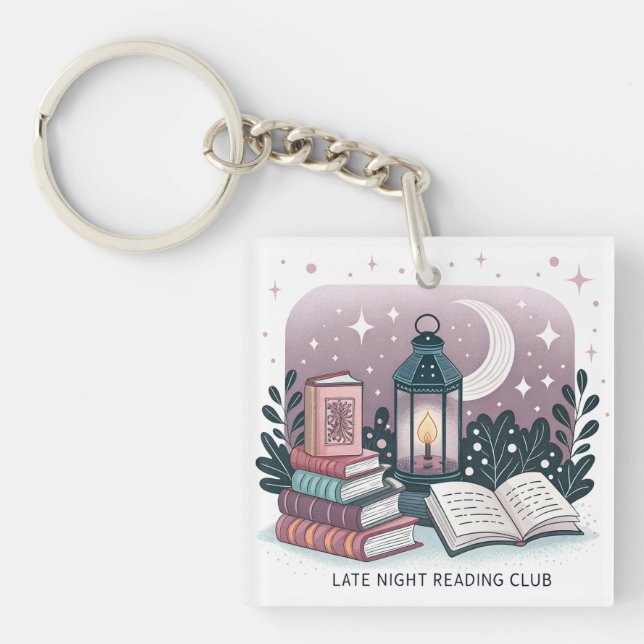 Magical Late Night Reading Club Lantern Book Stack Key Ring (Front)