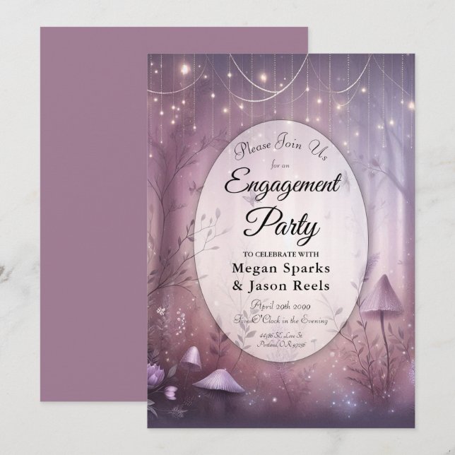 Magical Lavender Fairy Lights Engagement Party Invitation (Front/Back)