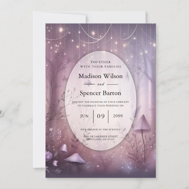 Magical Lavender Fairy Lights Wedding Invitation (Front)