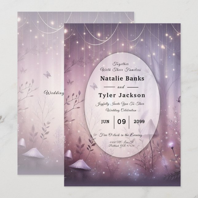 Magical Lavender Fairy Lights Wedding Invitation (Front/Back)