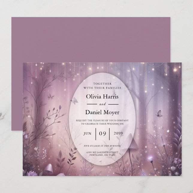 Magical Lavender Fairy Lights Wedding Invitation (Front/Back)