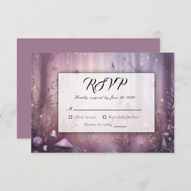 Magical Lavender Fairy Lights Wedding RSVP Card (Front/Back)