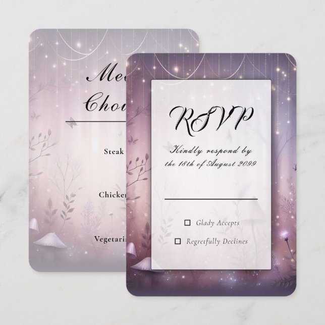 Magical Lavender Fairy Lights Wedding RSVP Card (Front/Back)
