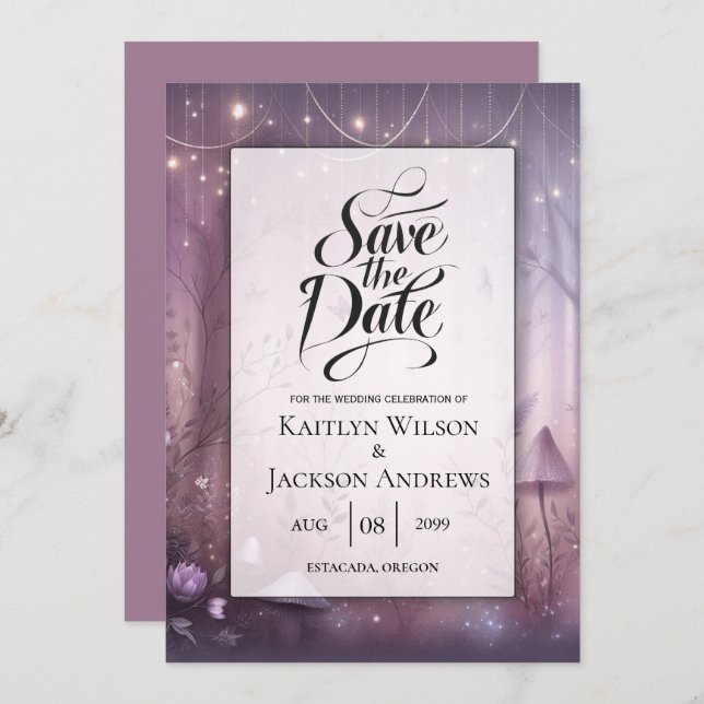 Magical Lavender Fairy Lights Wedding Save The Date (Front/Back)