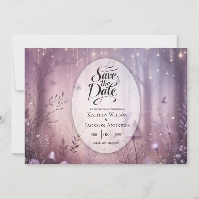 Magical Lavender Fairy Lights Wedding Save The Date (Front)