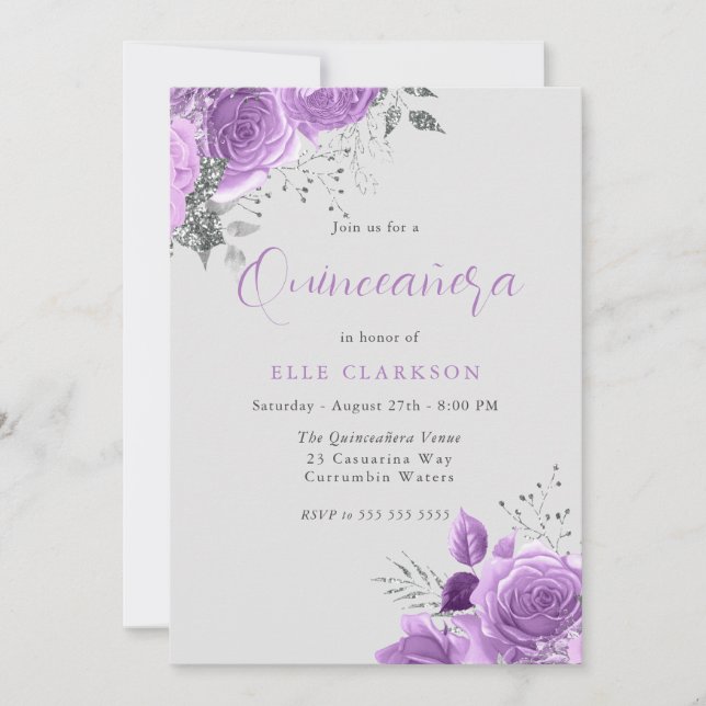Magical Lavender & Silver Quinceanera Party Invitation (Front)