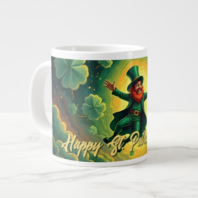 Magical Leprechaun St. Patrick’s Day Art Large Coffee Mug (Front Left)