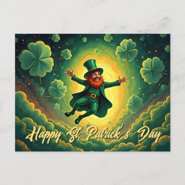 Magical Leprechaun St. Patrick’s Day Art Postcard (Front)