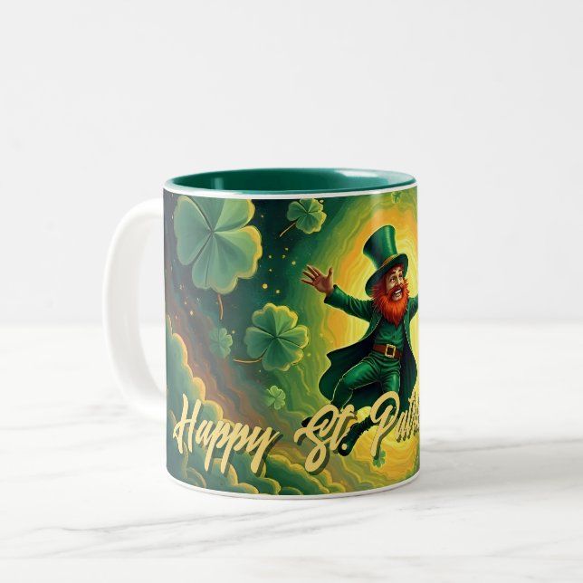 Magical Leprechaun St. Patrick’s Day Art Two-Tone Coffee Mug (Front Left)