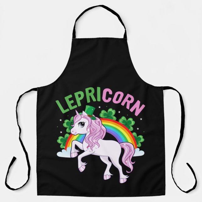 Magical Lepricorn Unicorn with Rainbow and Clovers Apron (Front)