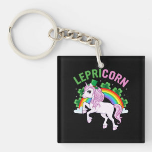 Magical Lepricorn Unicorn with Rainbow and Clovers Key Ring