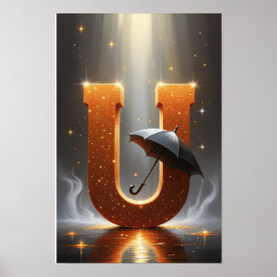 Magical Letter U Poster   Umbrella Wall Art 