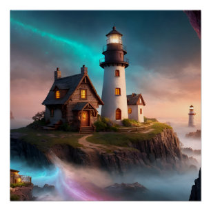 Magical Lighthouse Scene Poster