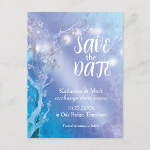 Magical Lights Blue White Wedding Save the Date Announcement Postcard