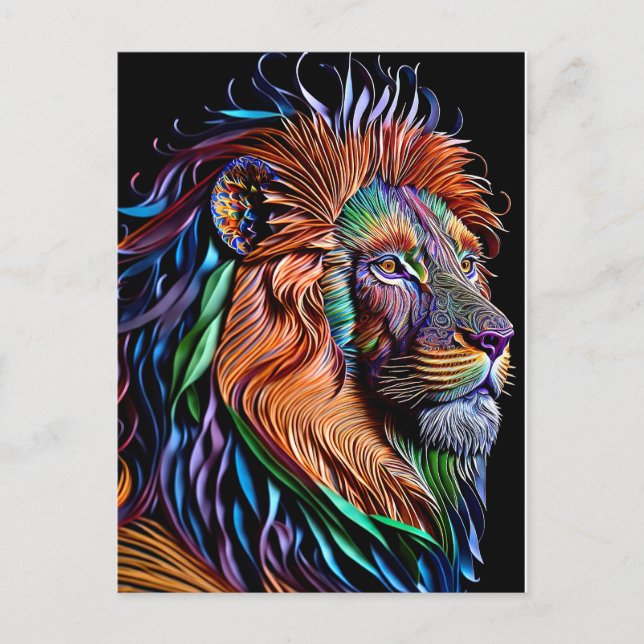 Magical Lion-Paper Quilling Style, Weirdcore Craft Postcard (Front)