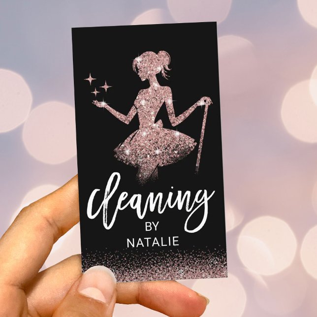 Magical Maid House Cleaning Rose Gold Glitter Business Card (Creator Uploaded)