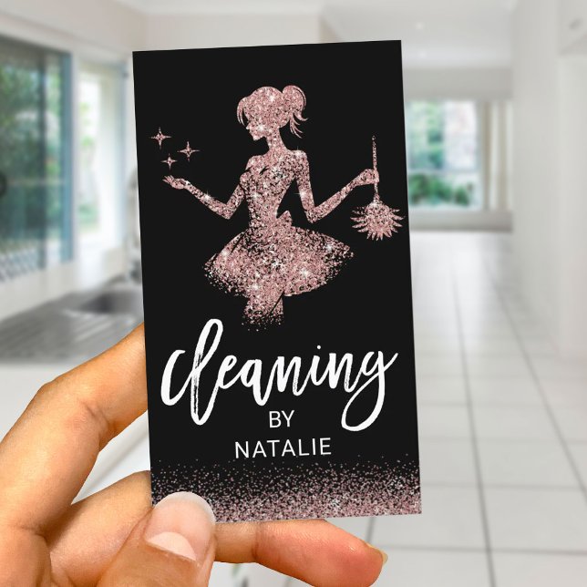 Magical Maid Service Rose Gold House Cleaning Business Card (Creator Uploaded)