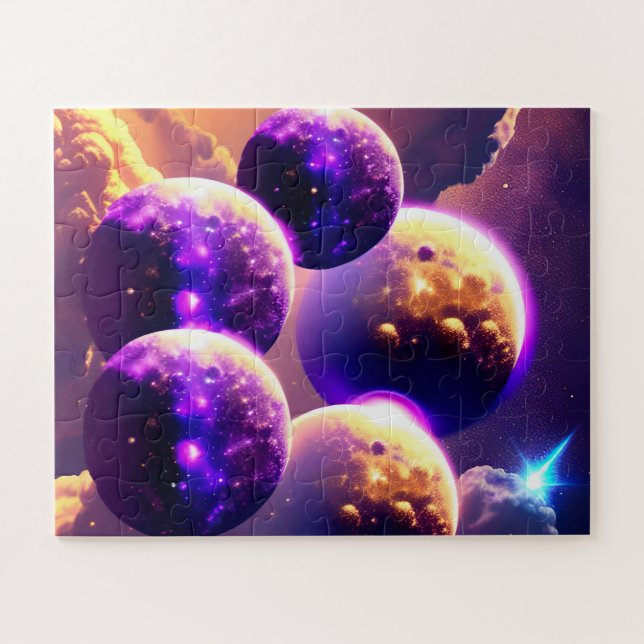 Magical Many Purple Moons in Cloudy Skies Jigsaw Puzzle (Horizontal)