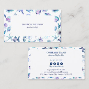 Magical marine creatures pattern marine biologist business card