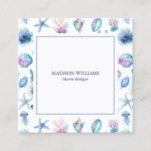 Magical marine creatures pattern marine biologist square business card